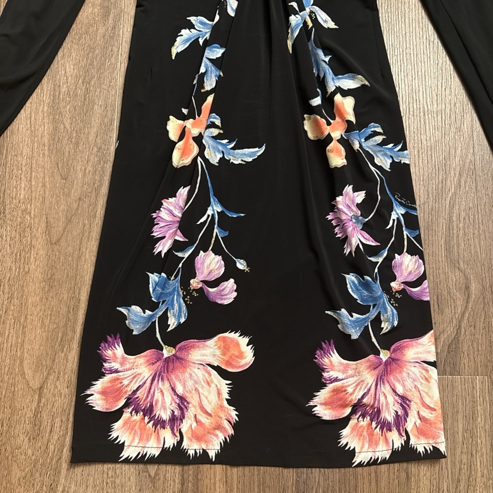 Roberto Cavalli, Matte jersey Black Floral Twist-Front Long Sleeve Dress xs/s - Picture 2 of 8